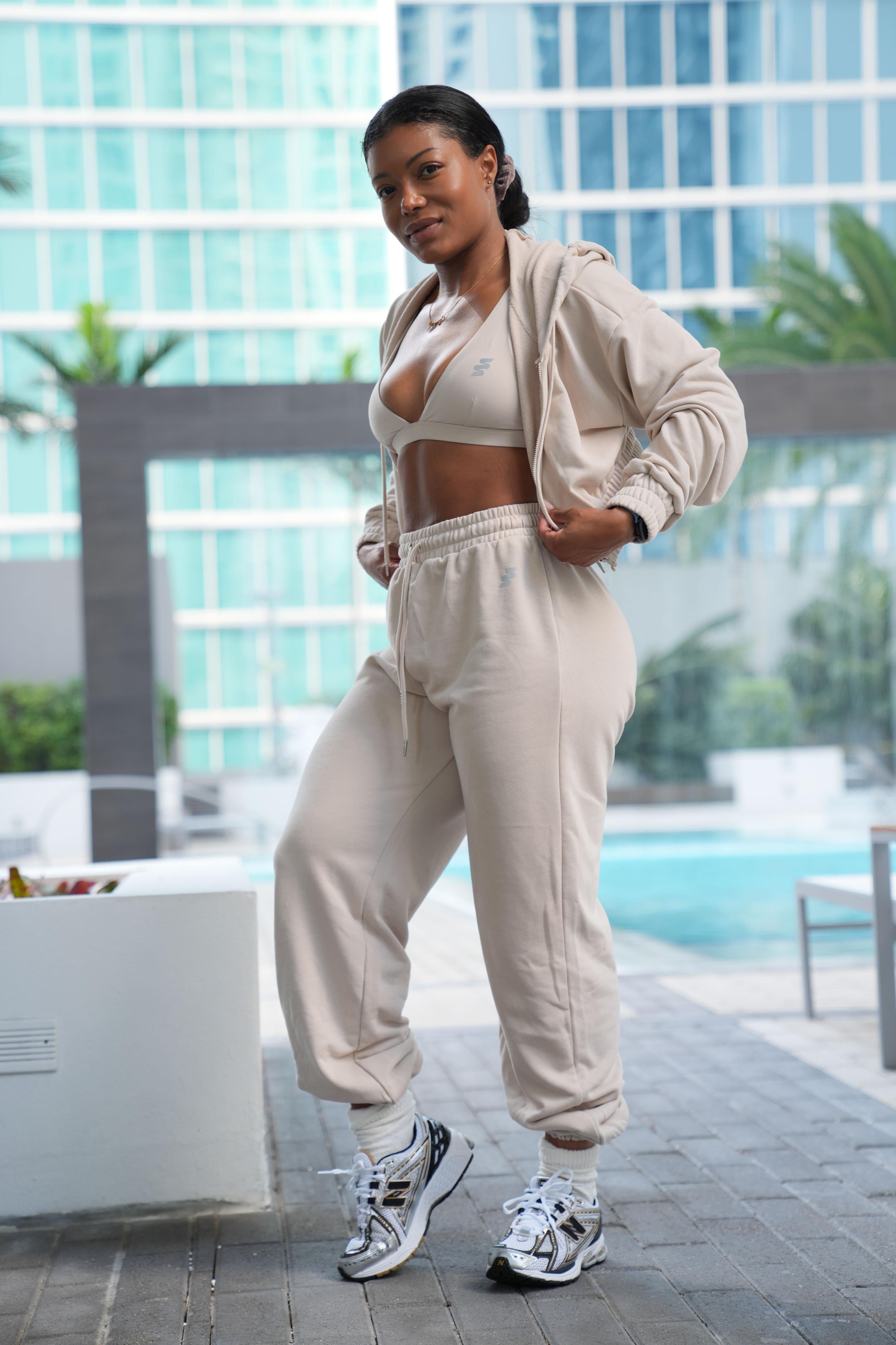 Cropped jacket sweats and bra set